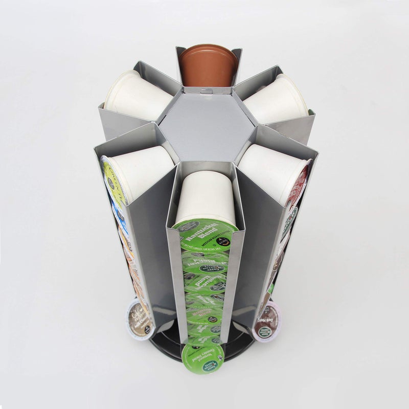 FlagShip K Cup Carousel Rack K Pods Storage for Keurig K-Cup Pods, 360 Degree Pods Storage Holders Stand 48 Pods K Cups (Silver Black) - Image 3